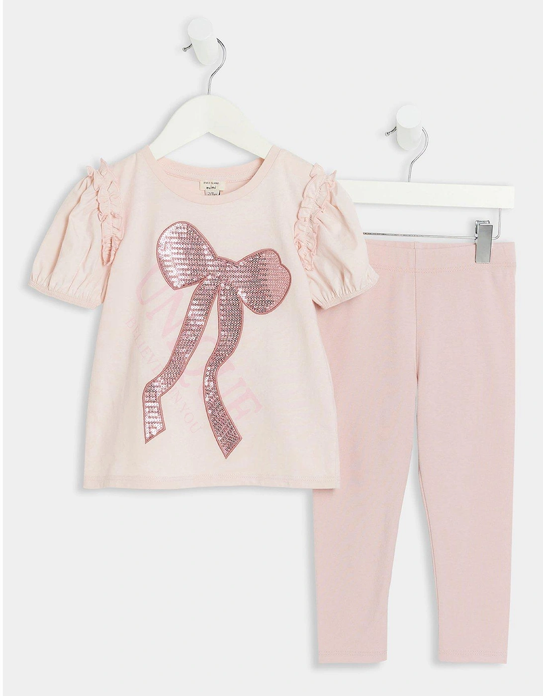 Mini Girls Sequin Bow T-shirt Set - Pink, 6 of 5