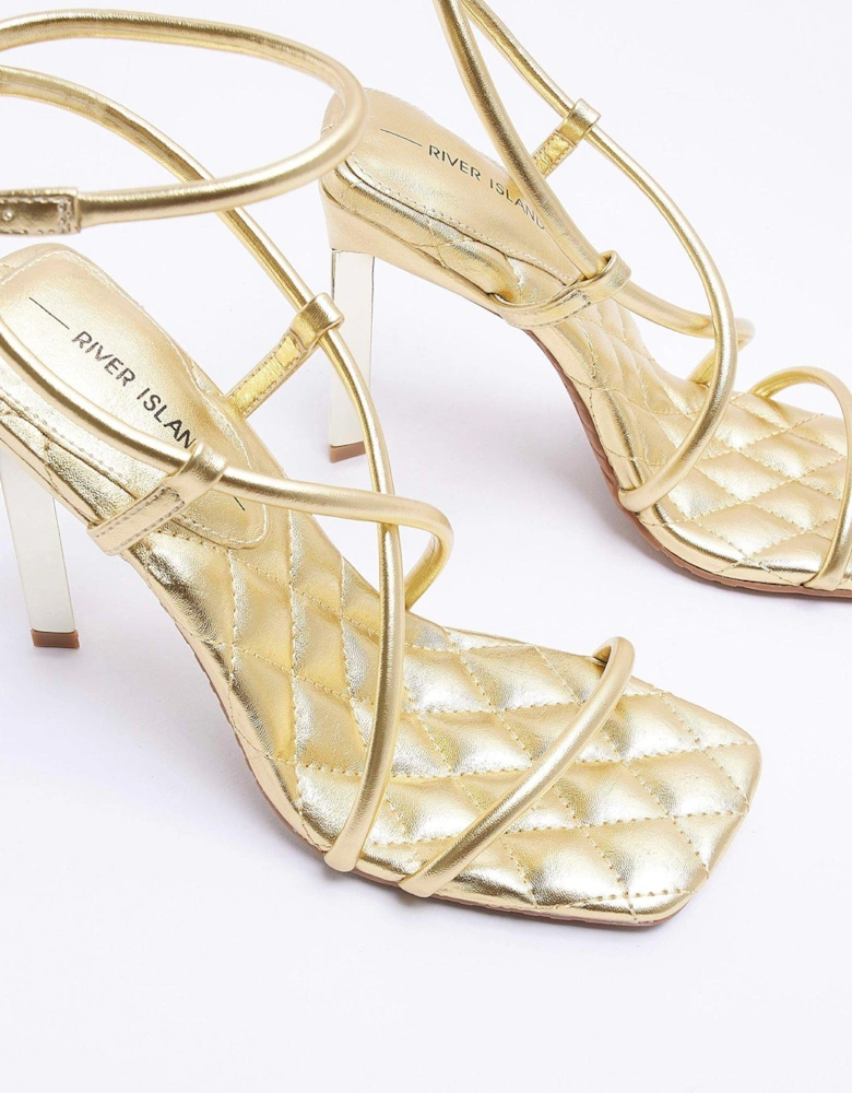 Metal Heel Barely There Sandals - Gold