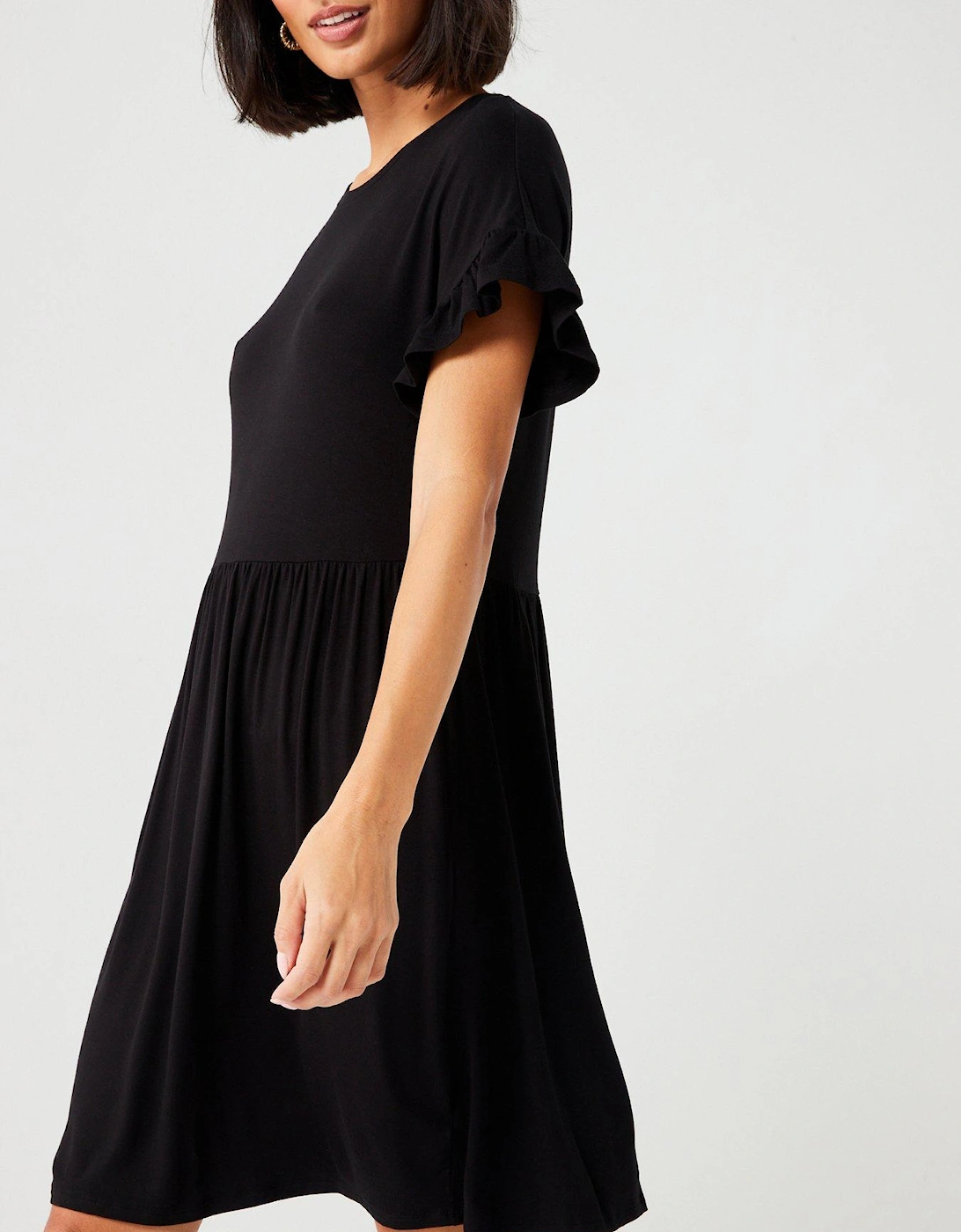 Ruffle Sleeve Mini Dress - Black