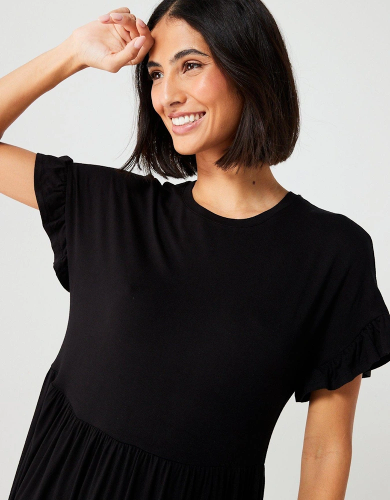 Ruffle Sleeve Mini Dress - Black