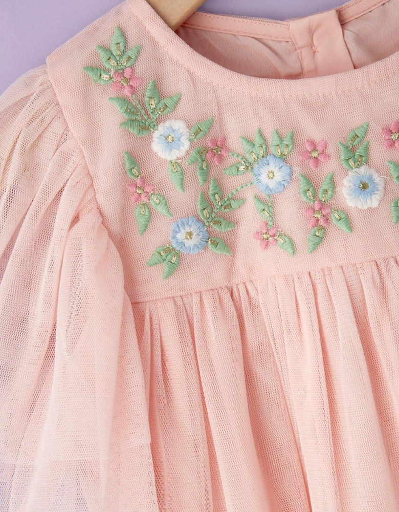 Embroidered Mesh Dress - Pink