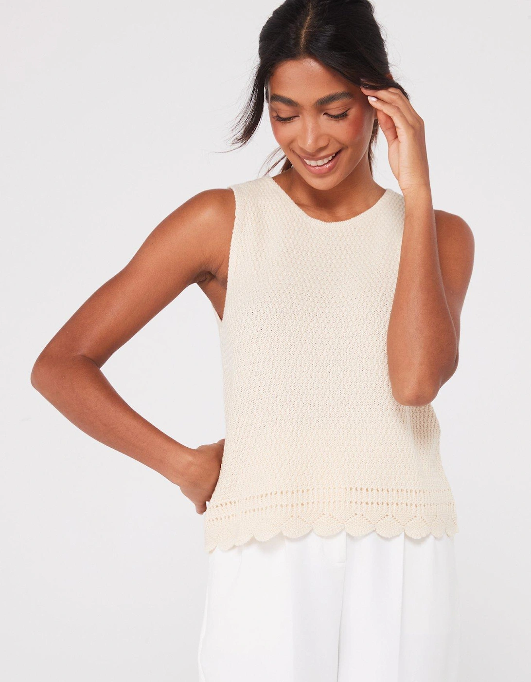 Scallop Edge Knitted Top - Beige, 2 of 1