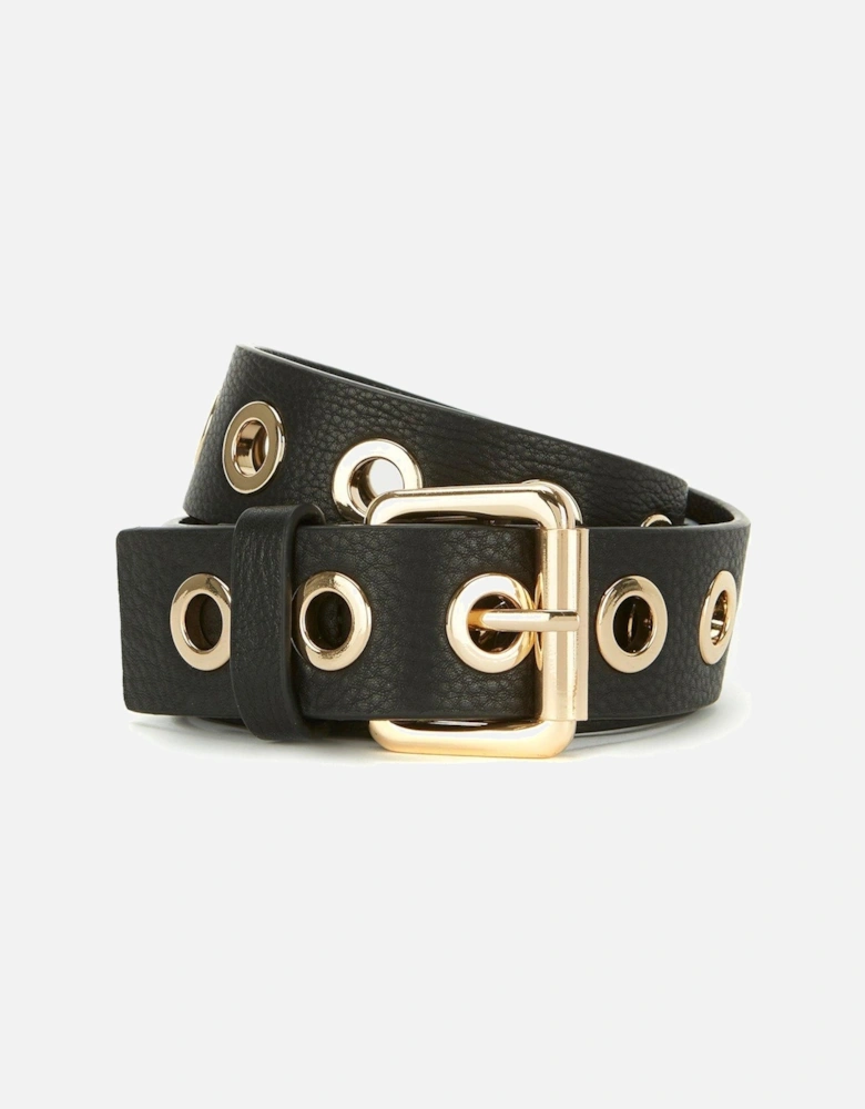 Black Leather Eyelet Belt