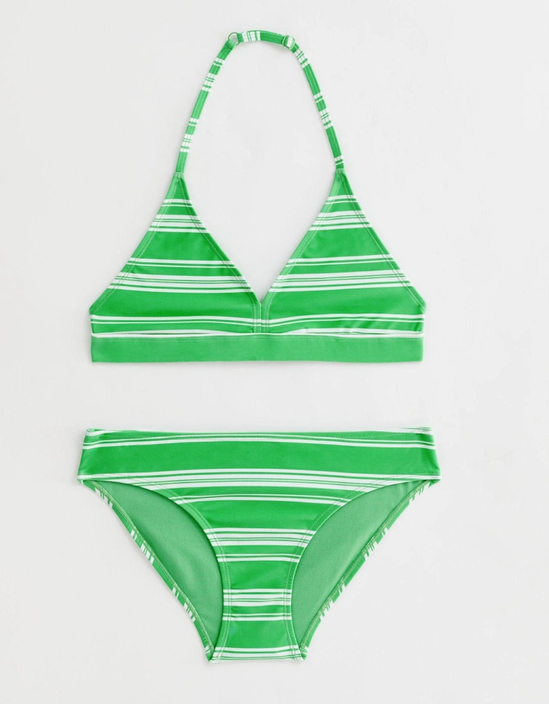 Girls Green Stripe Triangle Bikini Set
