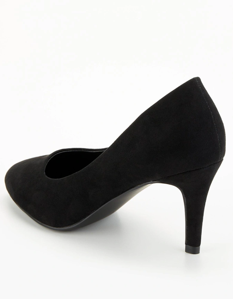 Wide Heel Court Shoe - Black