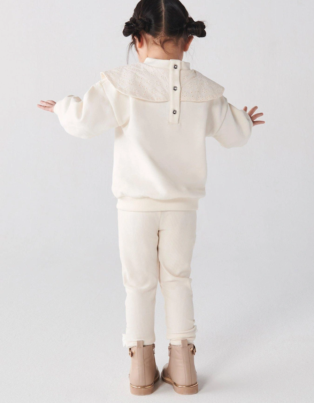 Mini Girls Bow Sweatshirt Set - Cream