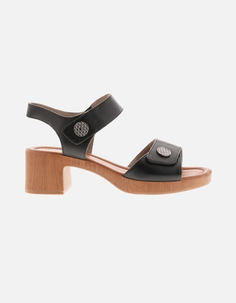 Womens Sandals Julitta Touch Fastening Block Heeled Open Toe Black UK Size