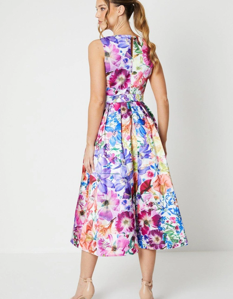 All Over Floral Print Twill Midi Dress