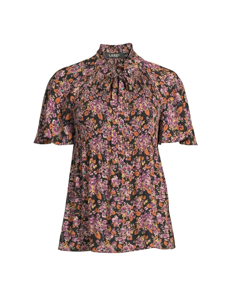 Adar-short Sleeve-blouse - Lavender/orange/multi