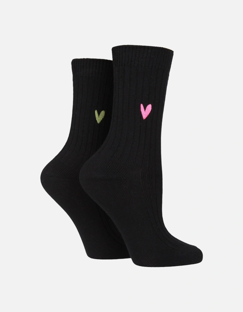 2 PAIR LADIES BAMBOO LEISURE SOCKS WITH HEART