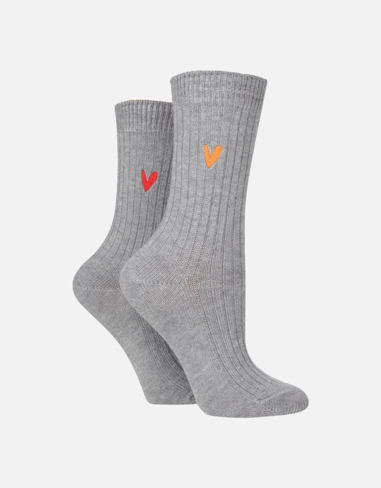 2 PAIR LADIES BAMBOO LEISURE SOCKS WITH HEART