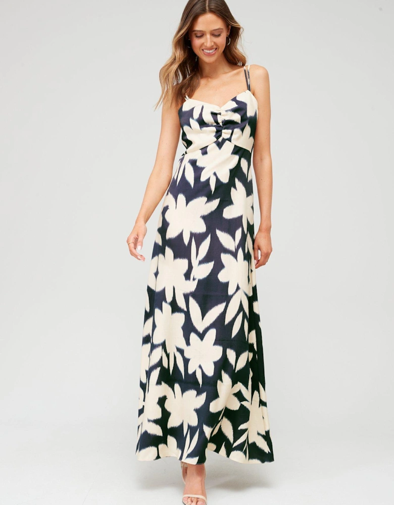 Floral Midaxi Ruched Dress - Print