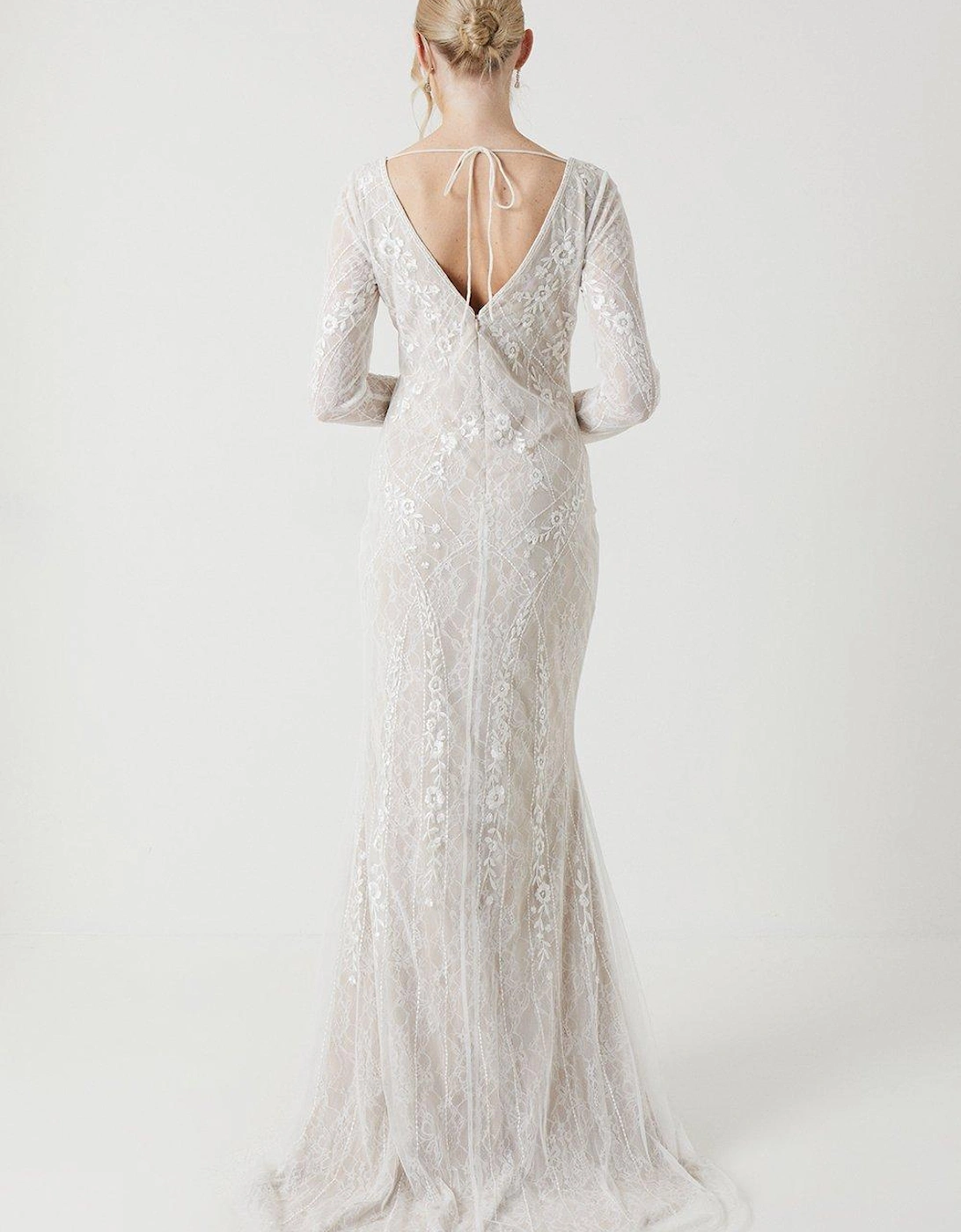 Premium Lace Overlay Handstitched Long Sleeve Wedding Dress
