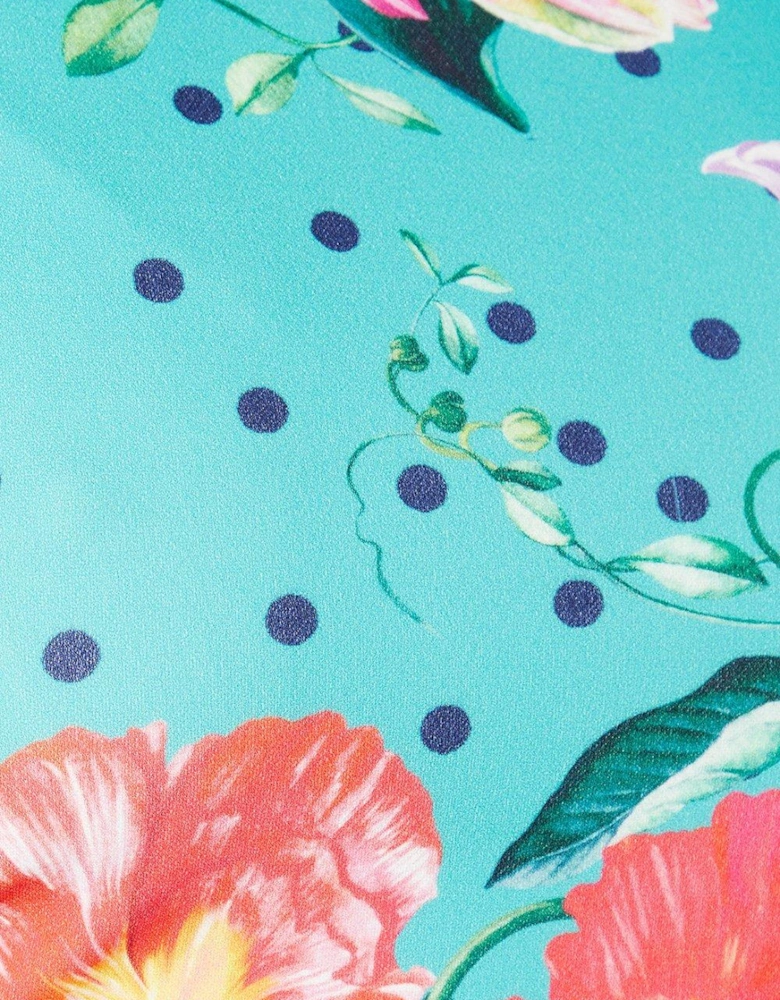 Petite Floral Printed Volume Sleeve Midi Dress