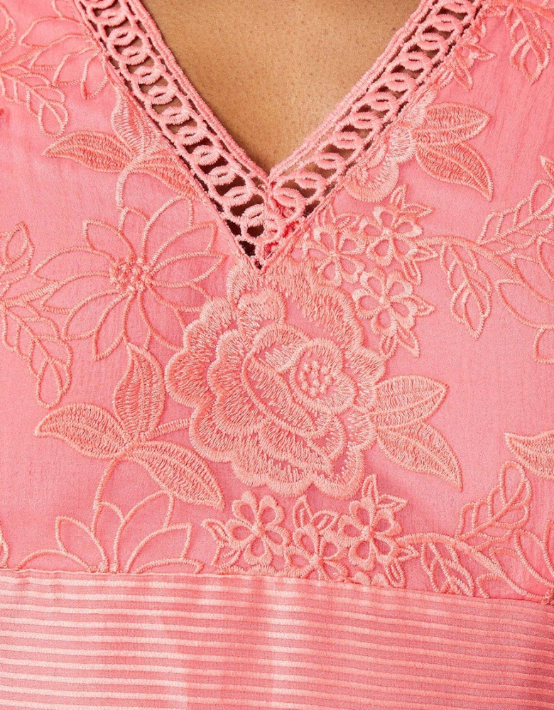 Lace Organza Panelled Midi Dress