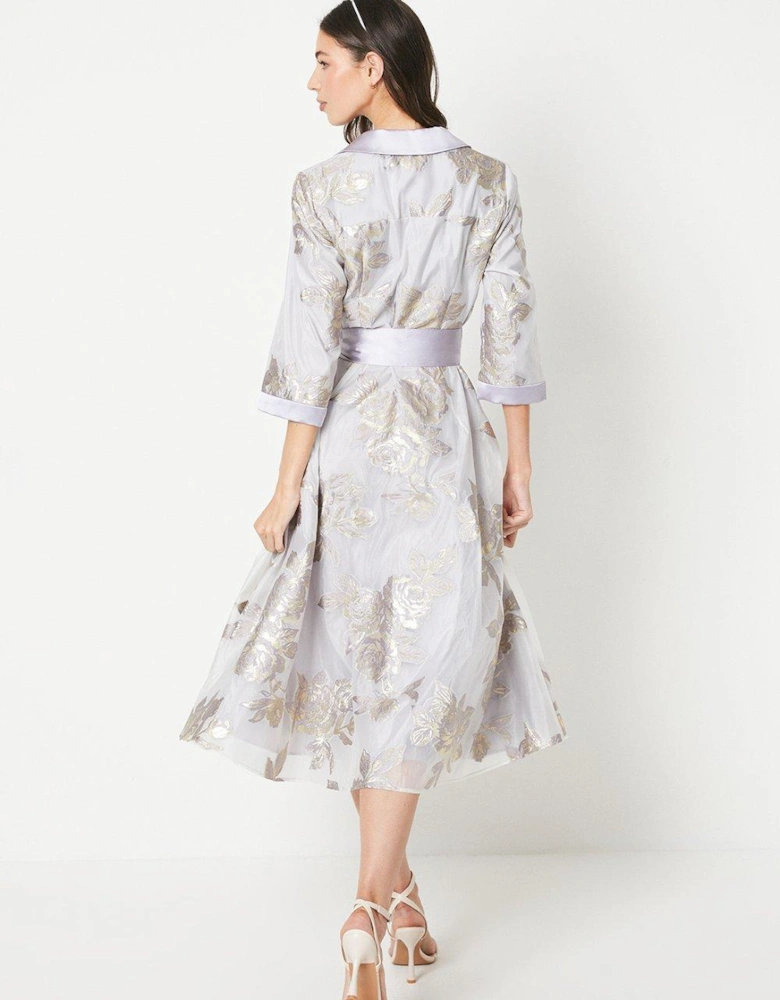 Metallic Jacquard Wrap Midi Dress