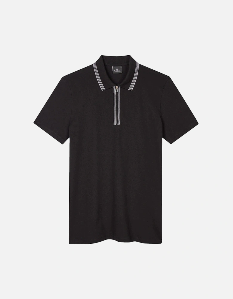 PS SS Tipped Zip Polo 79 BLACK
