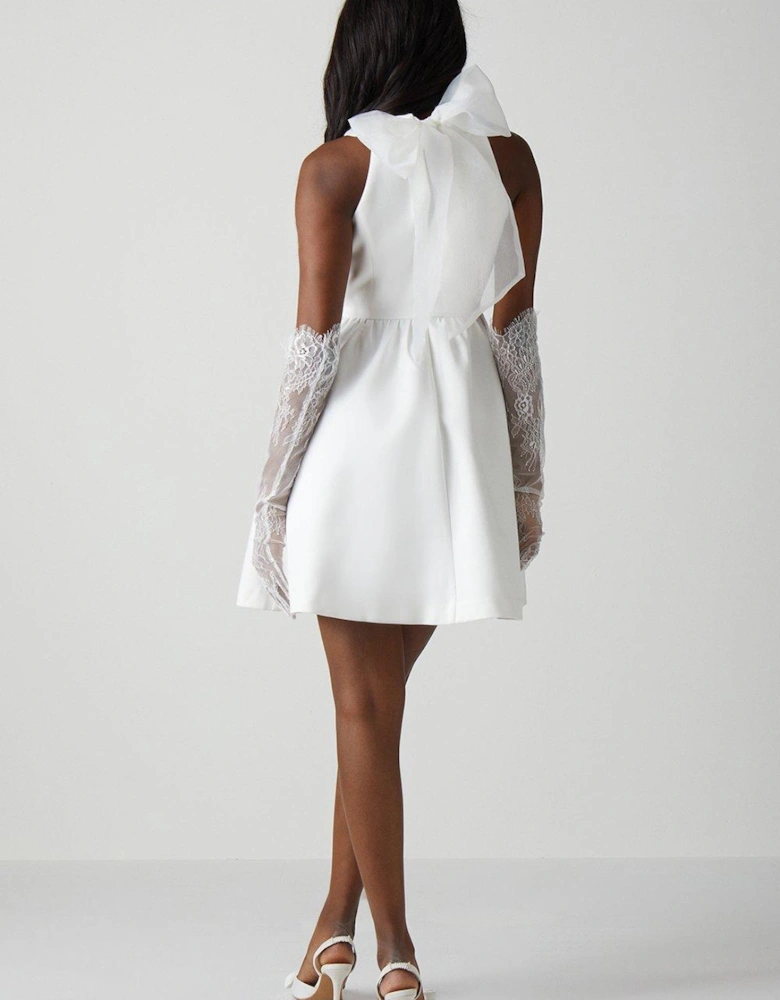 Organza Bow Halterneck Full Skirted Mini Dress