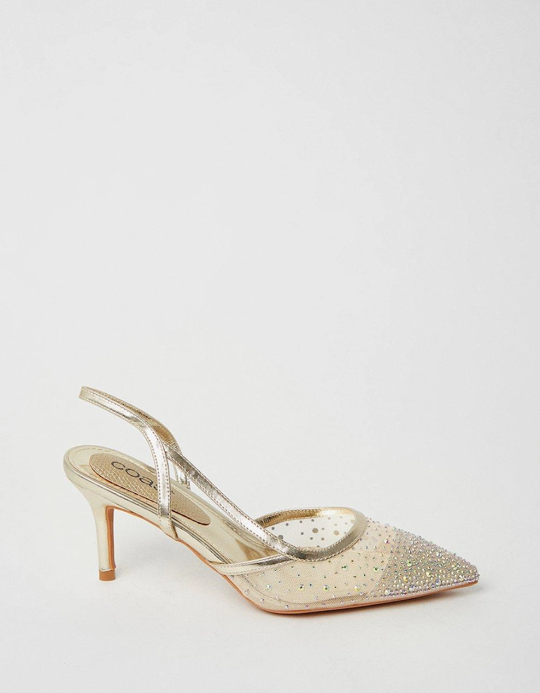 Sierra Diamante Mesh Detail Slingback Medium Heel Court Shoes