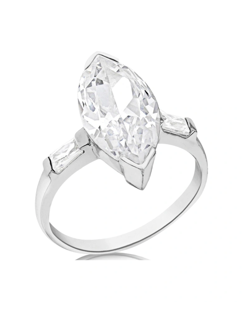 Sterling Silver White 8mm x 16mm Marquise CZ Shoulder-Detail Ring