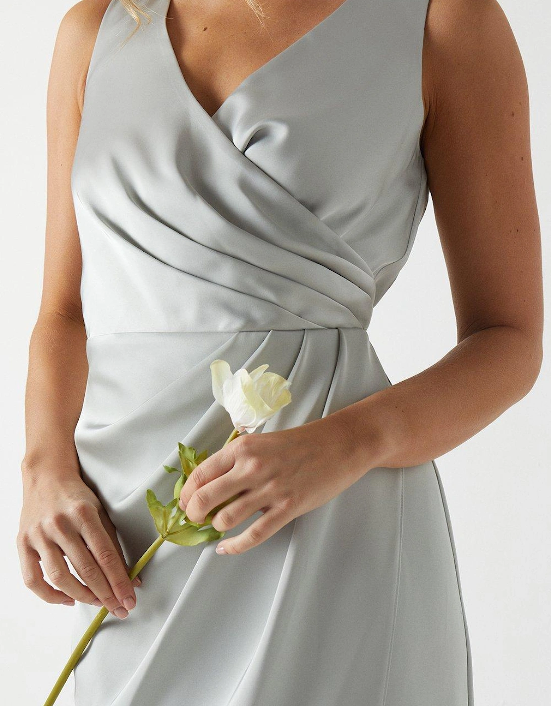 Ruched Waist Detail Satin Bridesmaids Dress
