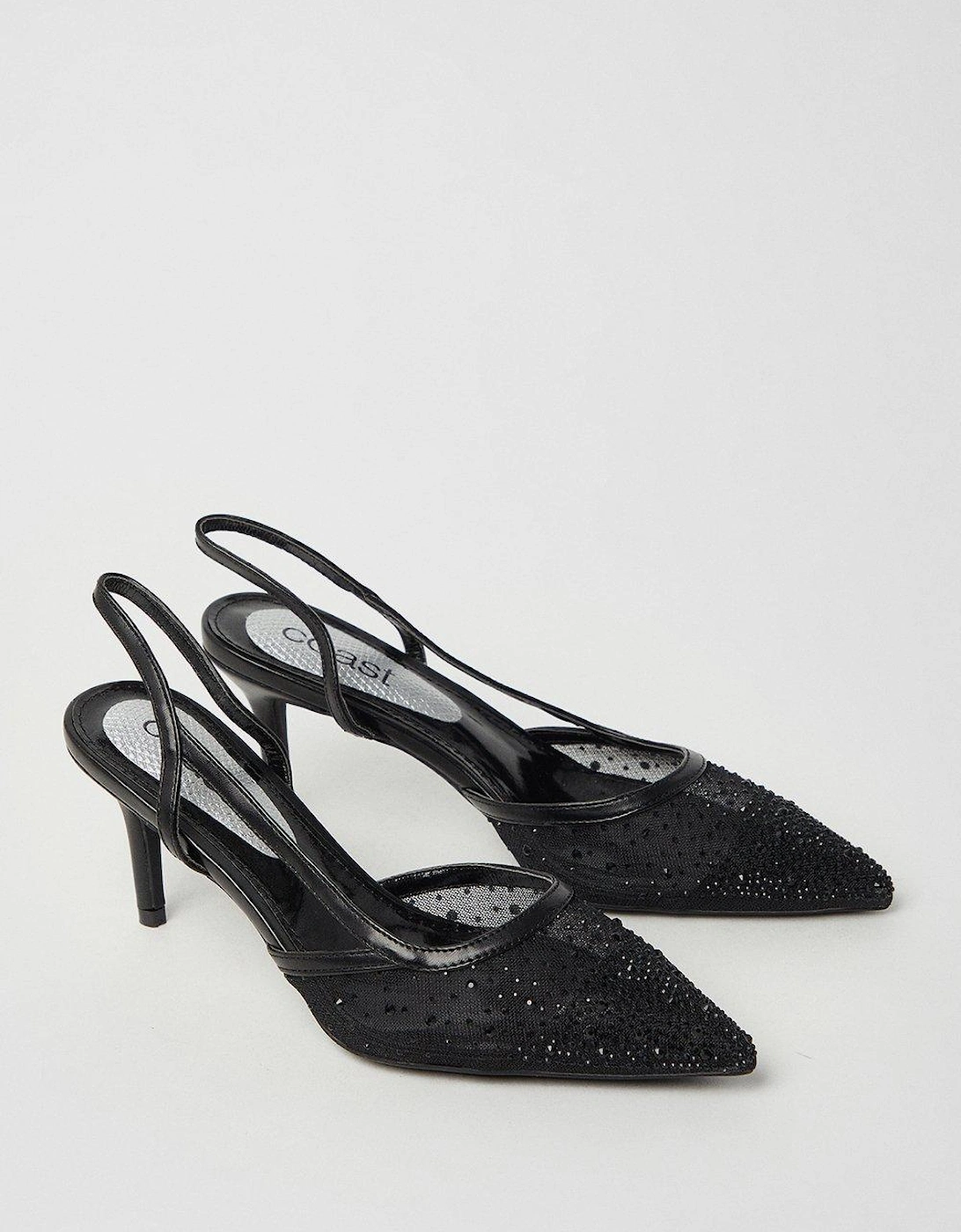 Sierra Diamante Mesh Detail Slingback Medium Heel Court Shoes