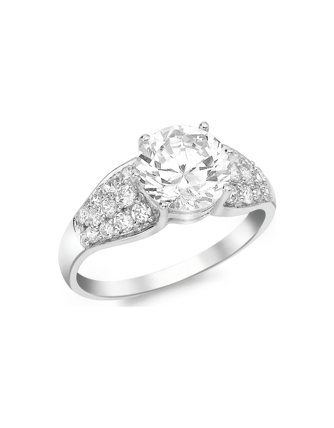 9ct White Gold 8mm CZ Solitaire and CZ Pave Set Ring, 2 of 1