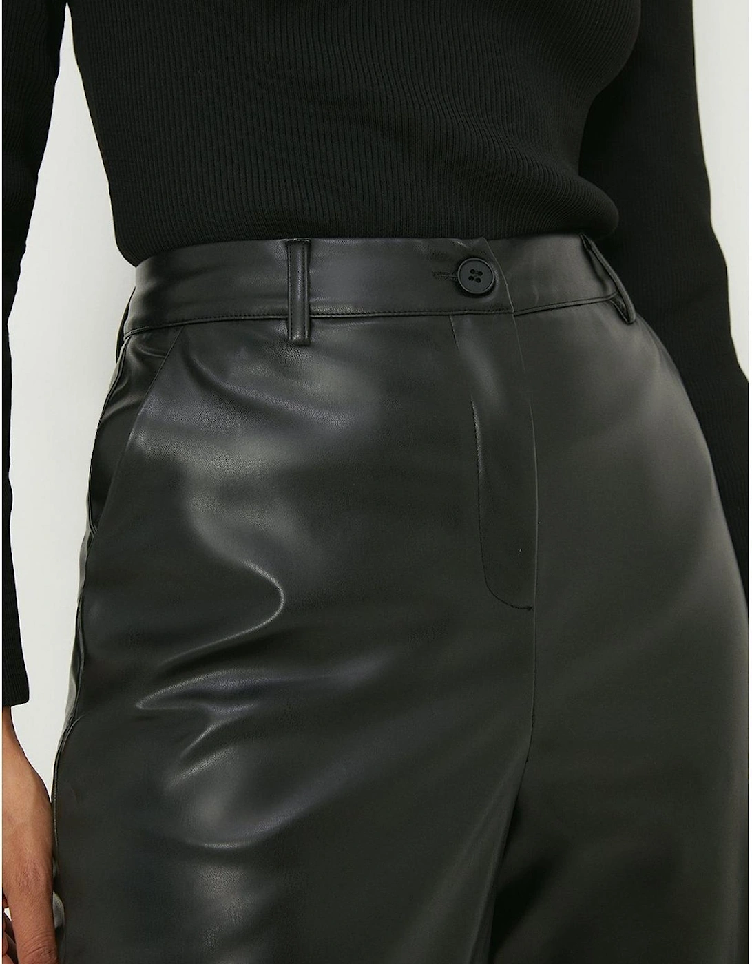 Faux Leather Straight Leg Trouser - Black