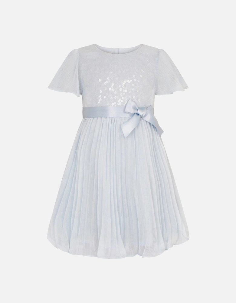 Girls Angel Pleat Sequin Dress - Pale Blue