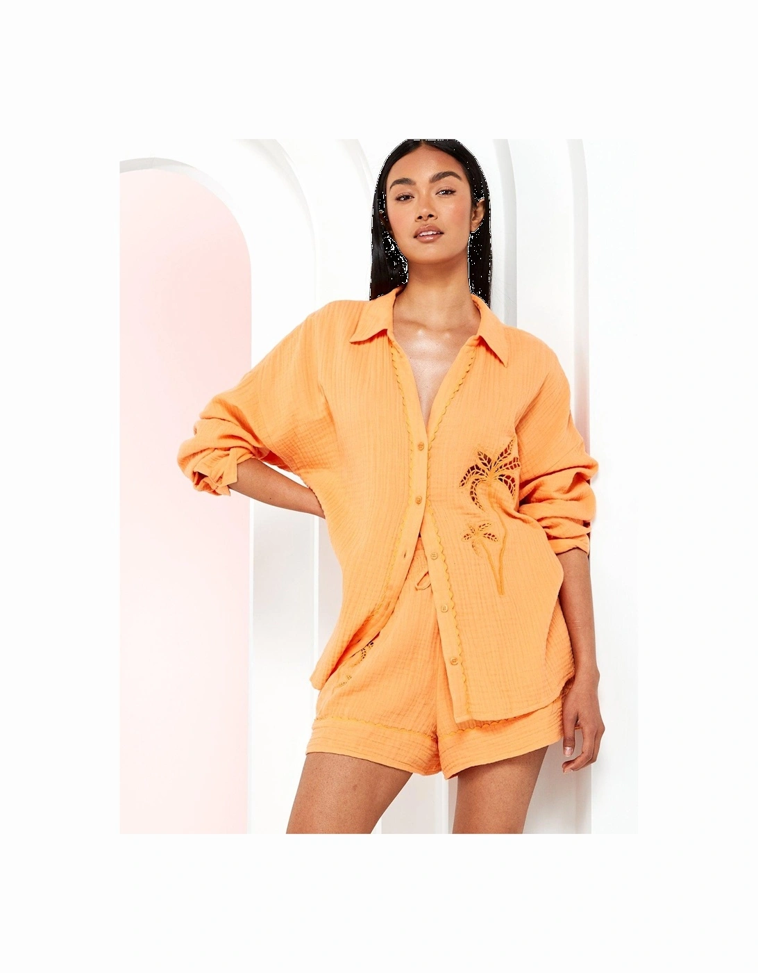 Palm Detail Embroidered Shirt - Orange, 2 of 1