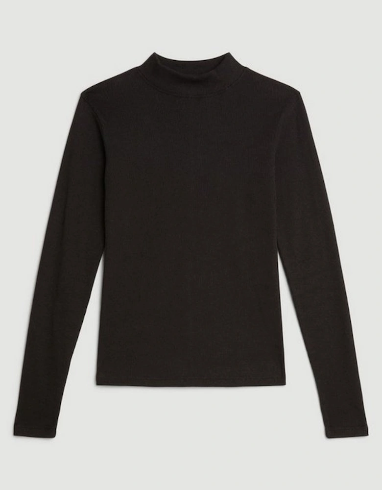Compact Jersey Ribbed Turtle Neck Top