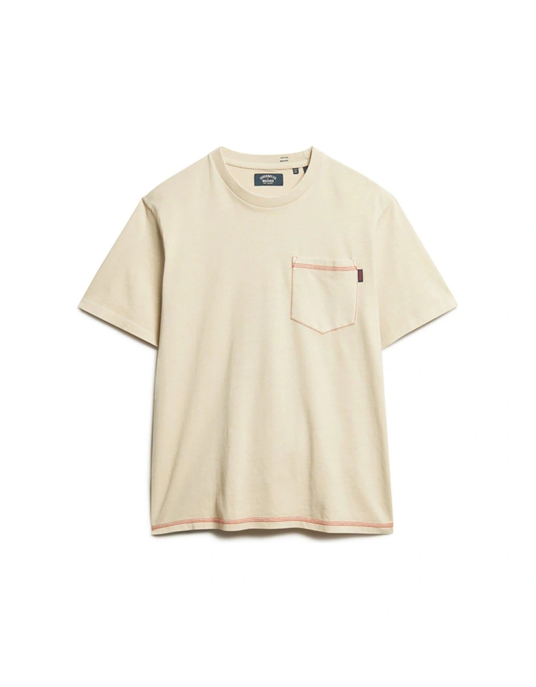 Contrast Stitch Pocket T-shirt - Beige