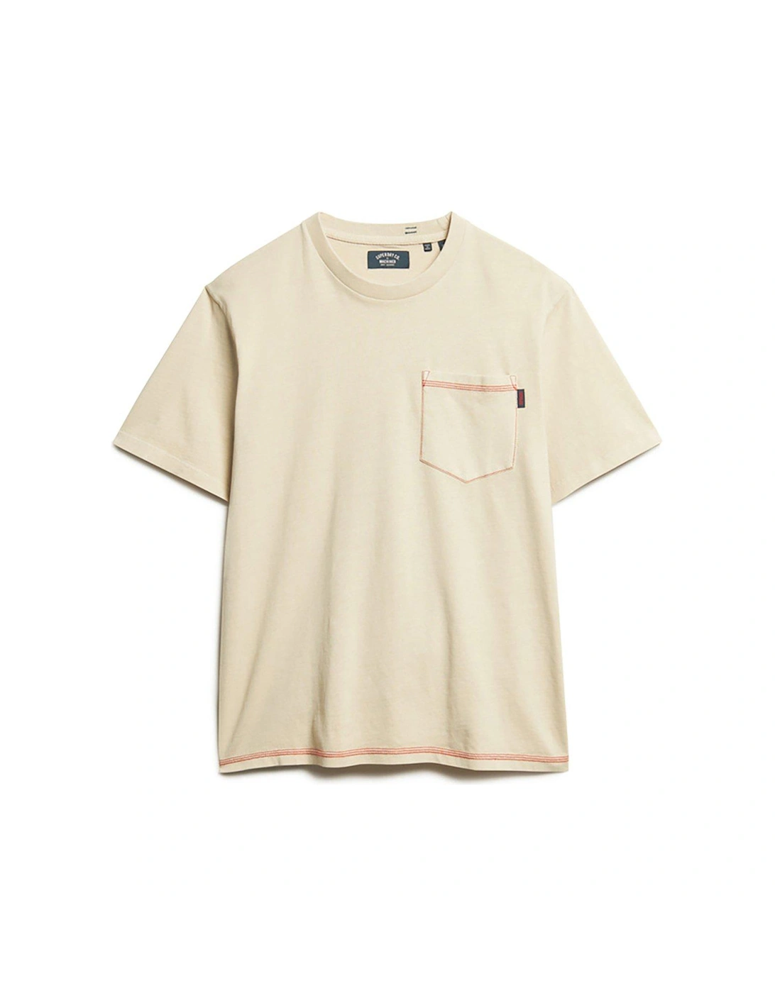 Contrast Stitch Pocket T-shirt - Beige