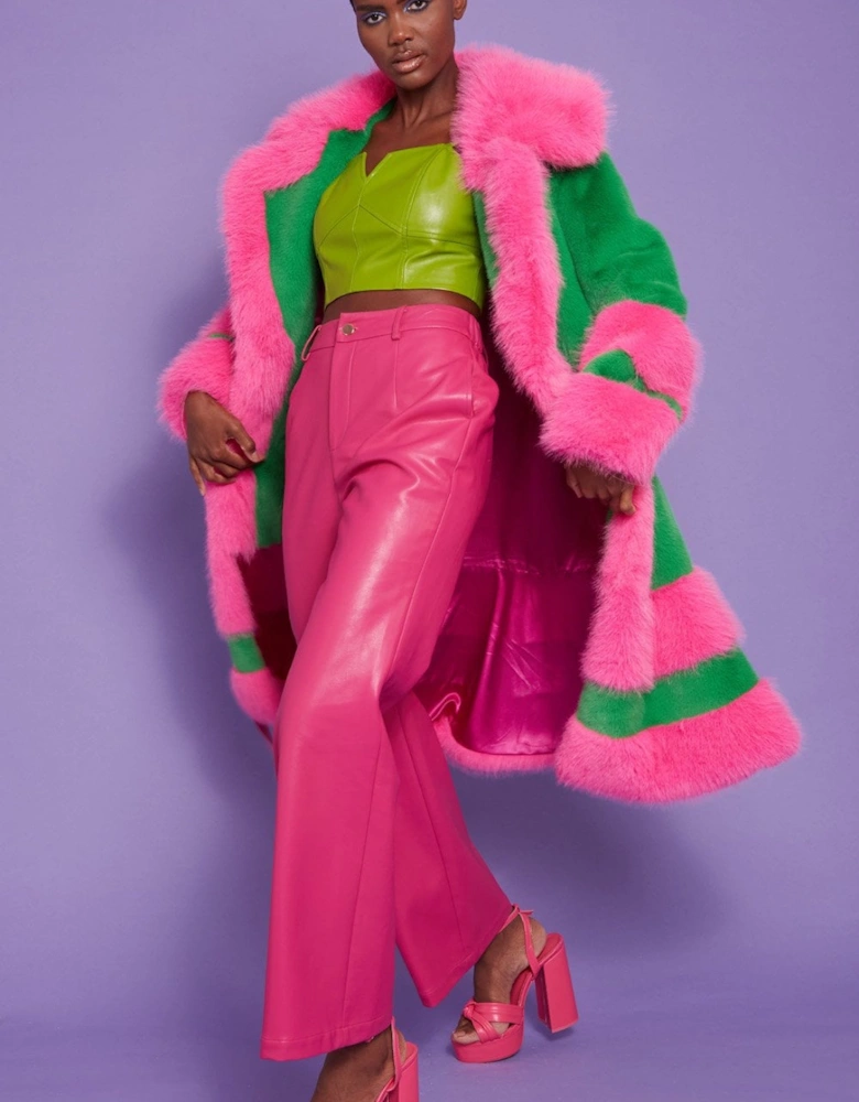 Green and Pink Handmade Bamboo Faux Fur Coat