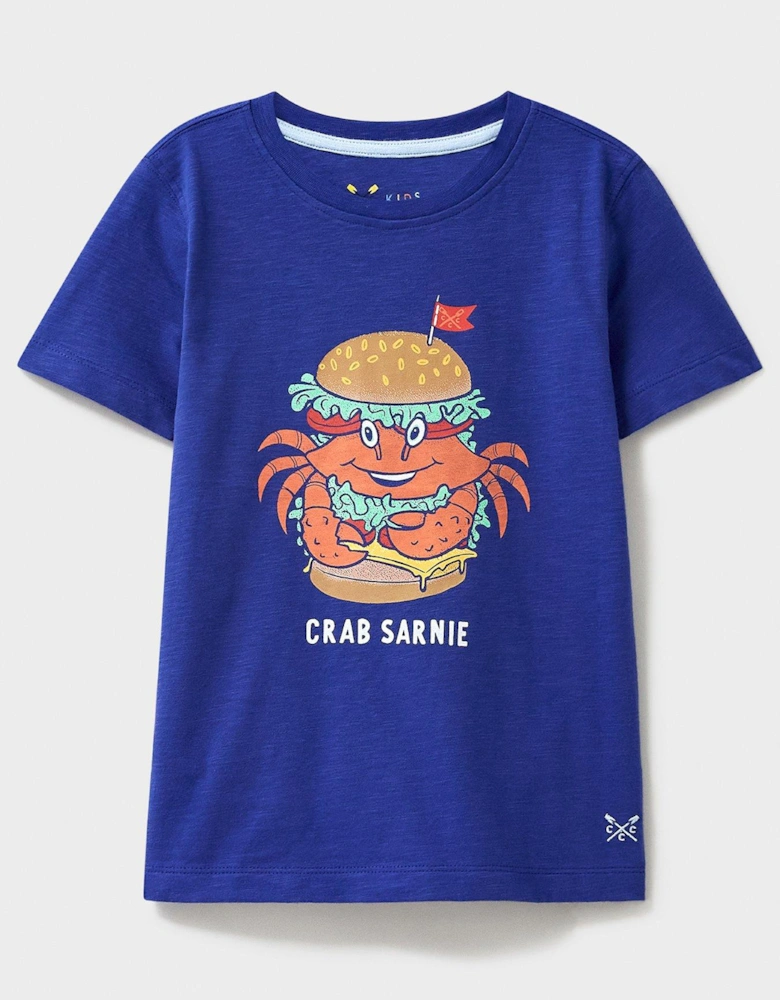 Boys Crab Sarnie Graphic Short Sleeve Tshirt - Blue