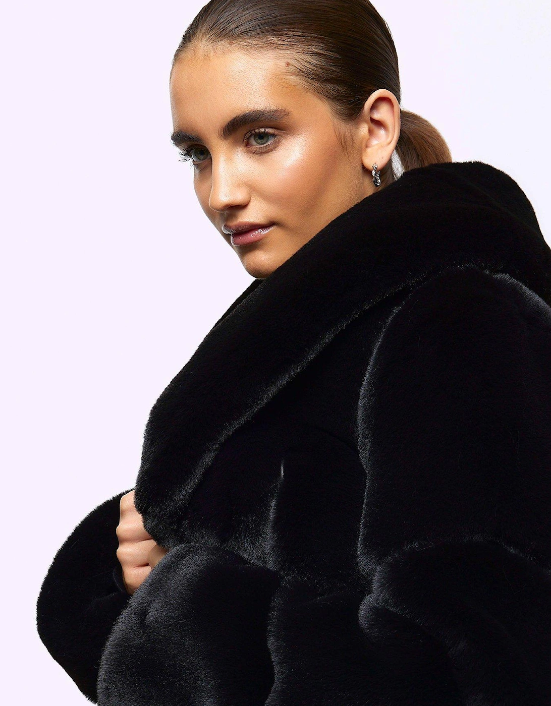 Panelled Faux Fur Coat - Black