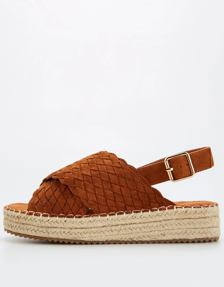 EXTRA WIDE FIT CROSS STRAP WEDGE SANDAL - Brown
