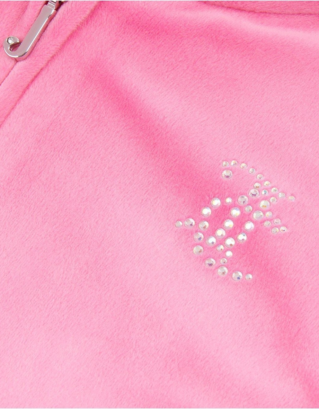 Girls Diamante Velour Zip Through Hoodie - Hot Pink