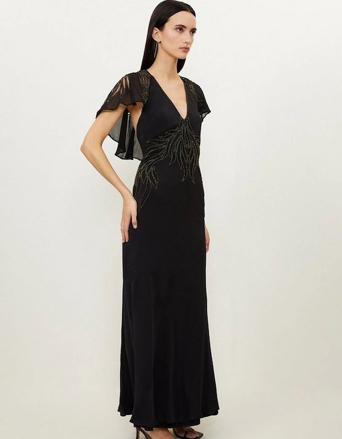 Embellished Applique Georgette Satin Woven Maxi Dress