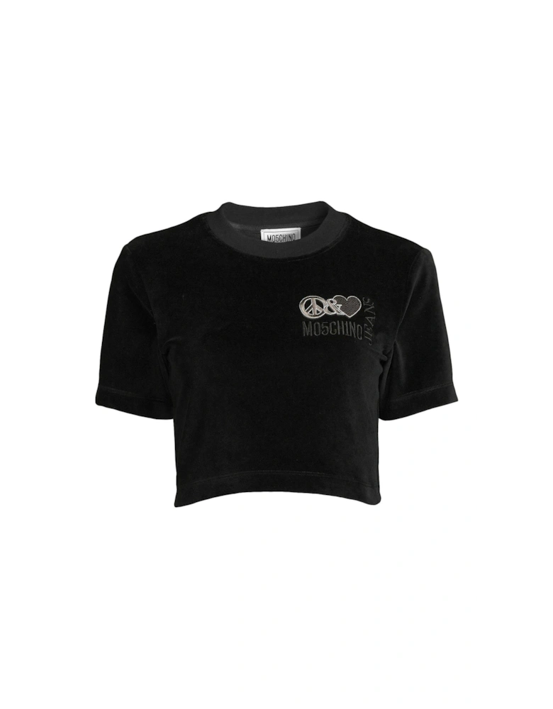 Cropped Velour T-shirt - Fantasy Print Black