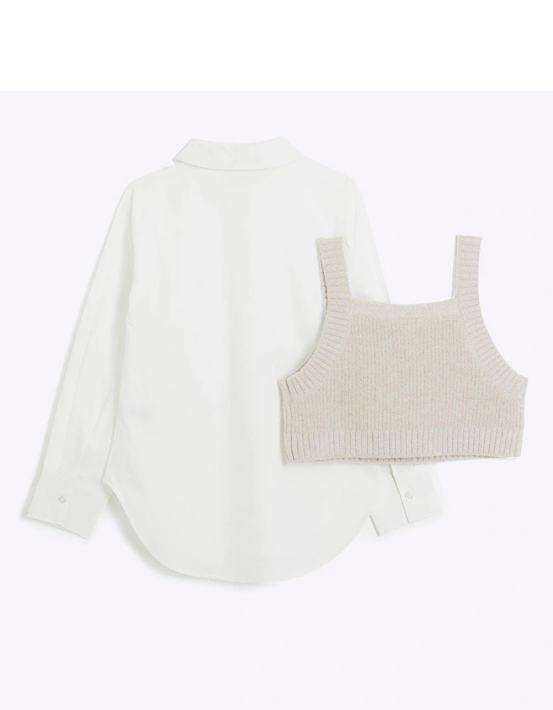 Girls Pearl Hybrid Vest And Shirt Top - Beige