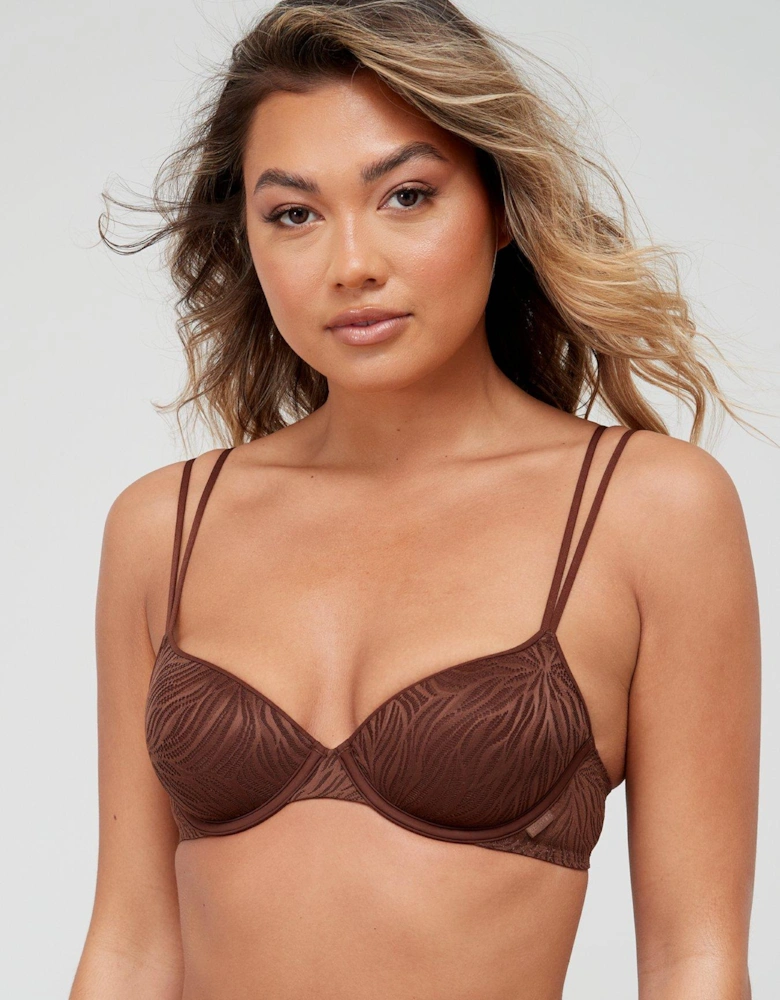 Sheer Lace Lightly Lined Demi Bra - Brown