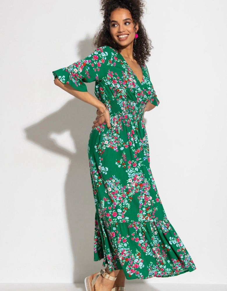 Carmen Short Sleeve Elasticated Neckline Midaxi Dress with LENZING™ ECOVERO™ Viscose Fibres