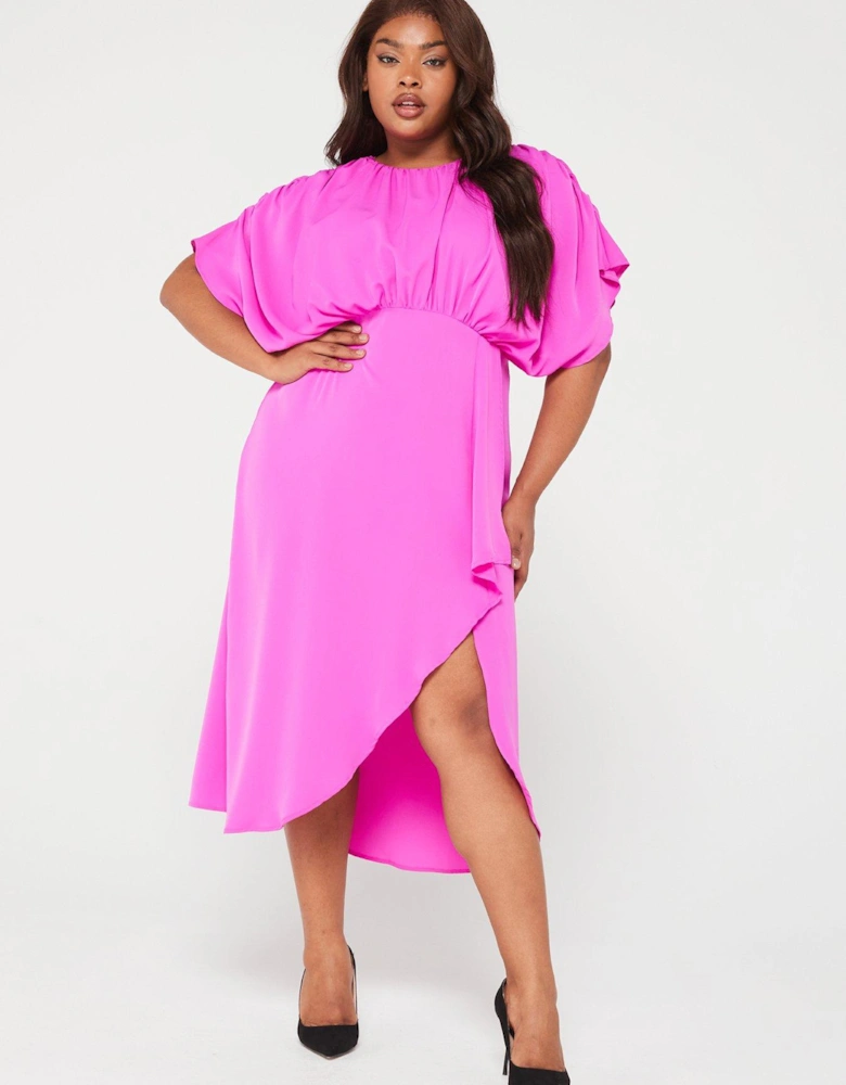 Cinched Midi Dress - Hot Pink