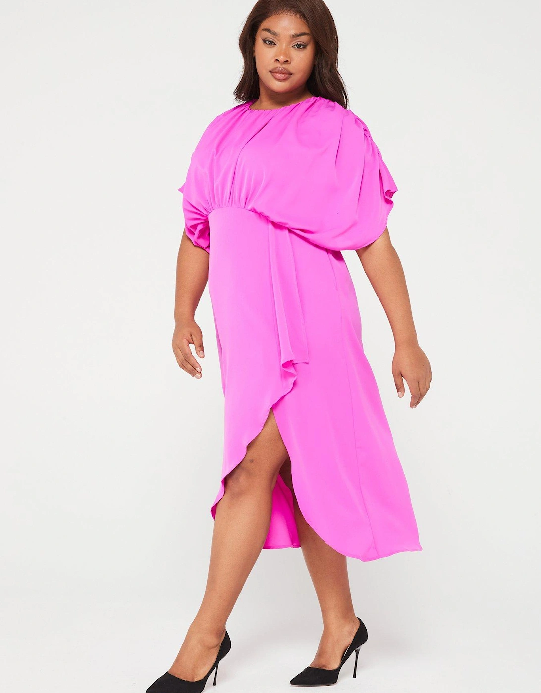 Cinched Midi Dress - Hot Pink