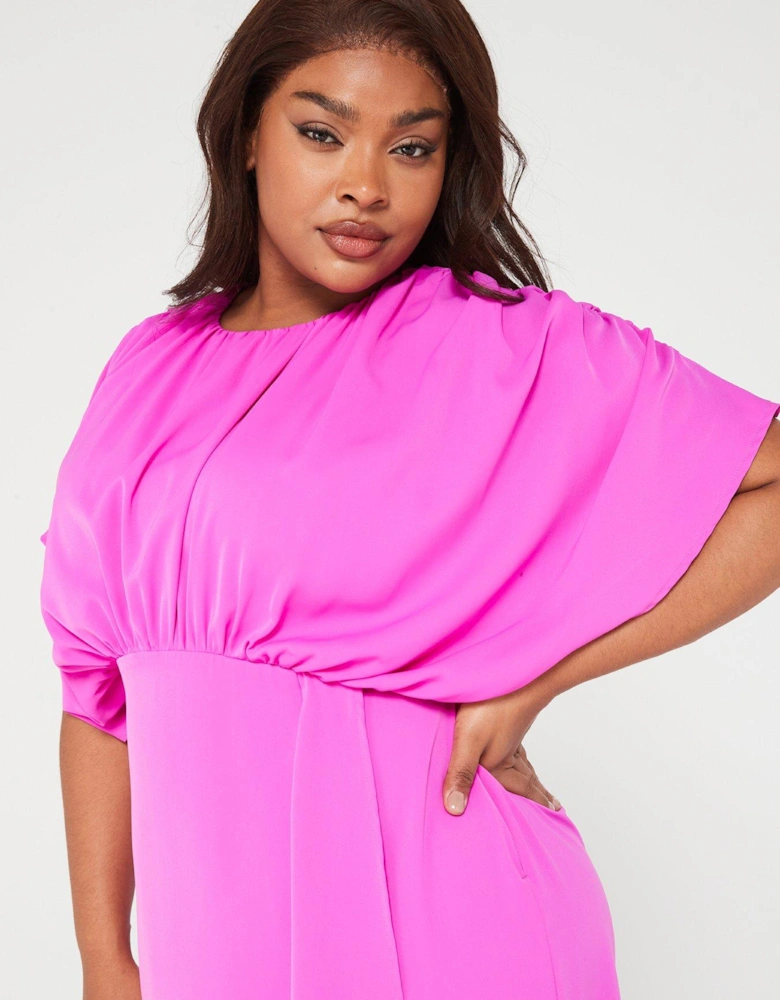 Cinched Midi Dress - Hot Pink