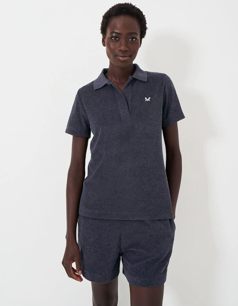 Towelling Polo Top - Navy