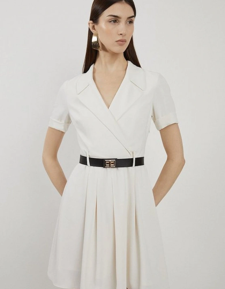 Soft Tailored Belted Mini Shirt Dress