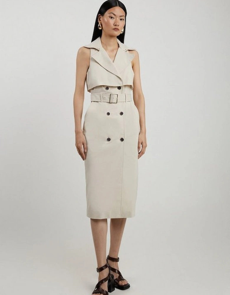 Tailored Cotton Double Breasted Storm Flap Detail Midi Shirt Dress
