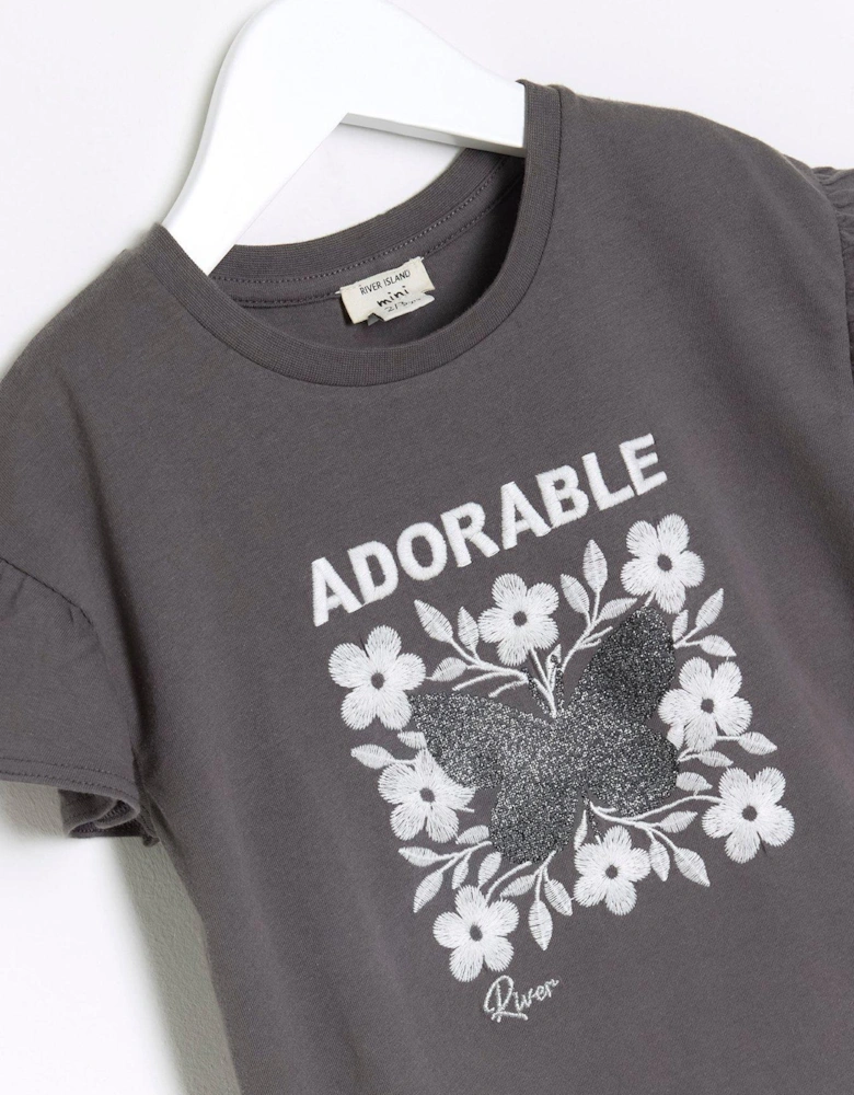 Mini Girl Butterfly T-Shirt Set - Grey